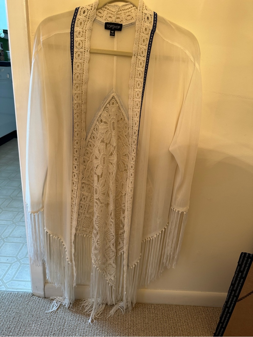 Topshop White Crochet Trim V-Neck Blouse